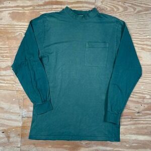 green long‎ sleeve single stitch faded pocket tee